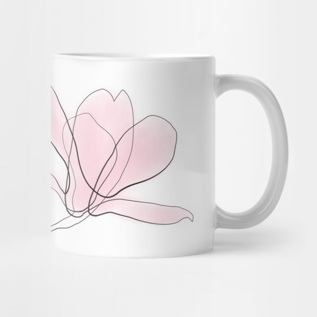 Magnolia Flowers, Pink, Drawing, Continuous Line, Light by EnvelopeStudio